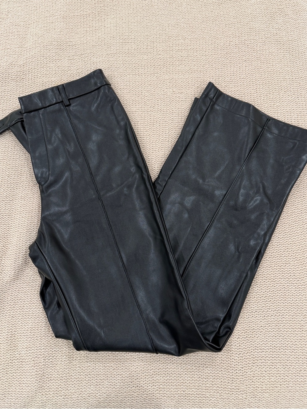 Women’s Black Faux Leather Dress Pants - Classic Straight Fit